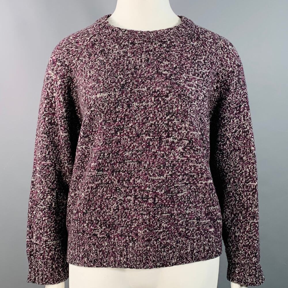 JIL SANDER Size XL Purple Black White Wool Melange Boxy Sweater